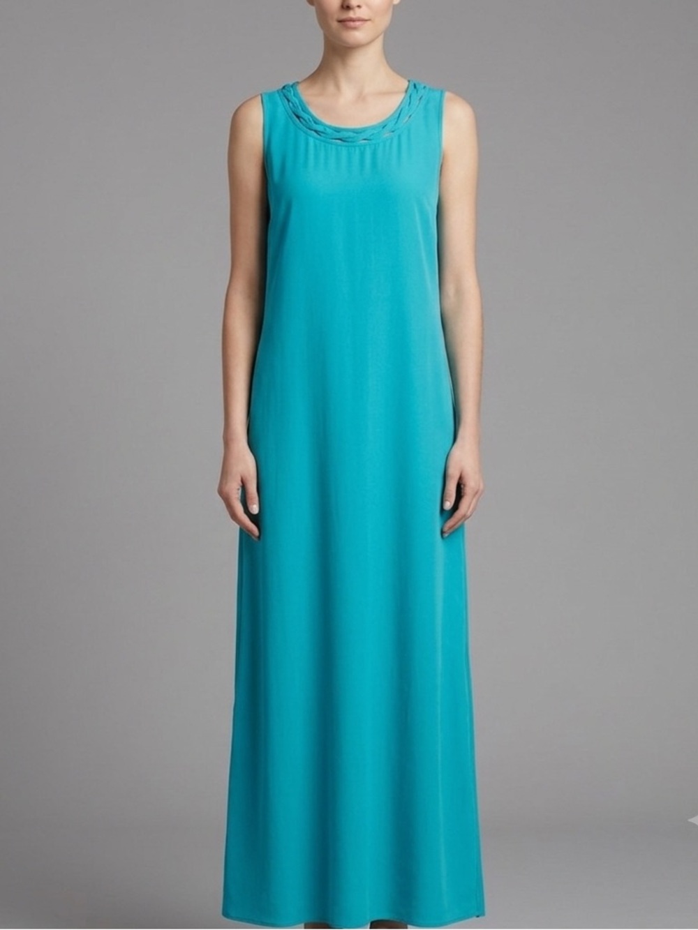 Kobi Halperin Keira Maxi Dress Cyan Blue Braided Neck Sleeveless NWT Sz S